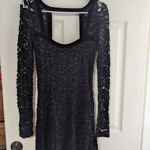 Free People Black Lace Long Sleeve Dress